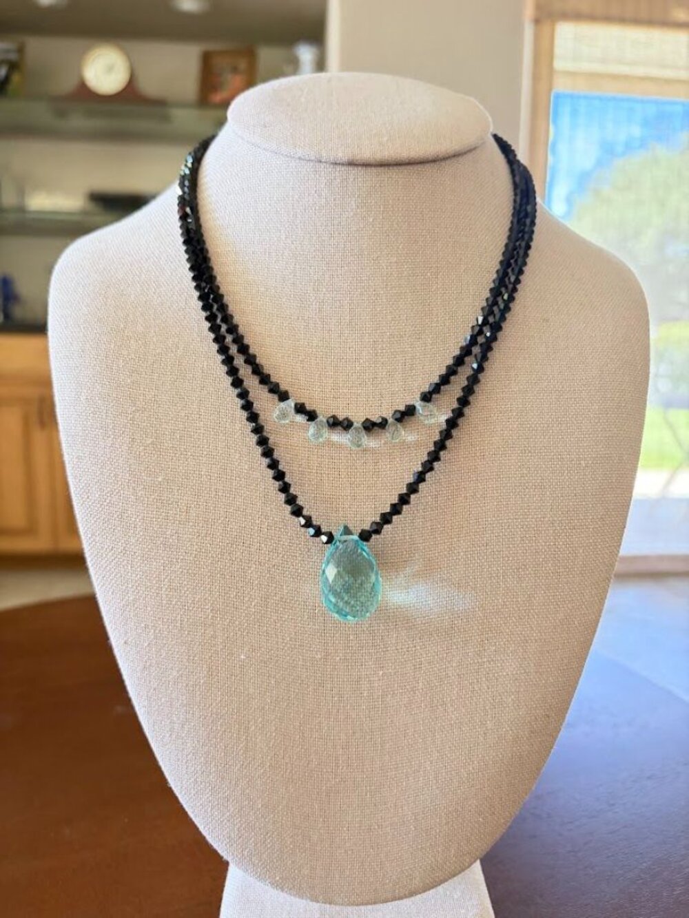 Genuine Swarovski Crystal Elements Double Strand Necklace Black Aqua Briolette